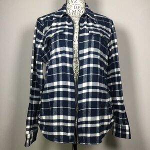 Chaps denim shirt jacket zip front blue and white plaid western country ranch M